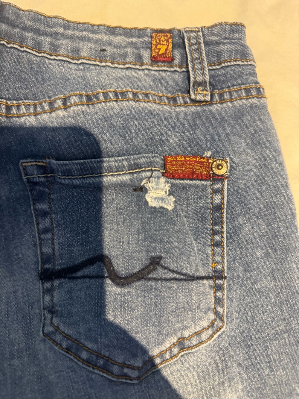 7 For All Mankind Light Blue Distressed Back Pocket Jeans